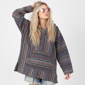 EARTH RAGZ Striped Baja M Earth Tone Jewel Jerga Hoodie Boho Gorpcore Hippie